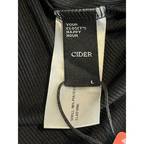 Cider Body Con Dress Womens Size L Black Ribbed Long Sleeve Round Neck Midi NEW