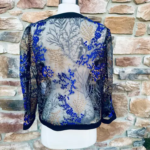 Nipon Boutique Elegant Sheer Embroidered Tulle Jacket Top Black Size 8