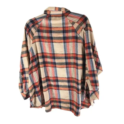 Like an angel Plaid Button-Up Flannel Shirt Red Beige Blue Cotton Blend M