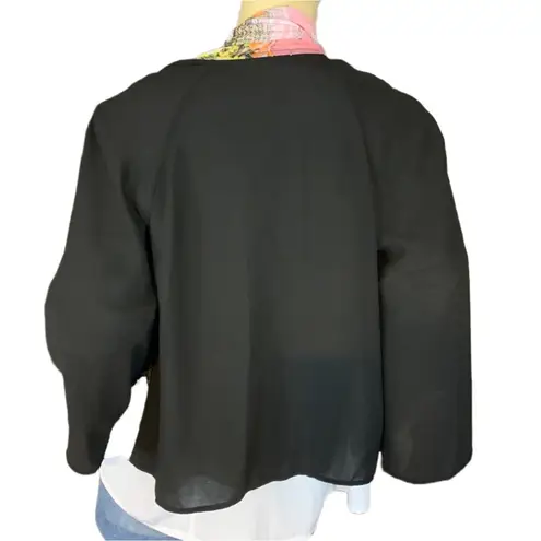 Alberto Makali BLACK, TAN & PINK ANIMAL PRINT OPEN FRONT FRINGE KIMONO (M)