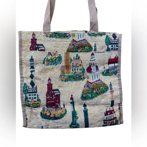 VTG 90s Lighthouse Carpet Tapestry Bag With Coin Purse Red