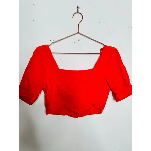 LOVE WHIT BY WHITNEY PORT Red Puff Sleeve Square Neckline Front Button Crop L Size L