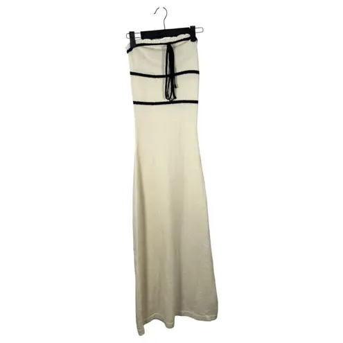 Commense Knotted Tube Midi Sweater Dress Cream Black Coquette Dress XS NEW