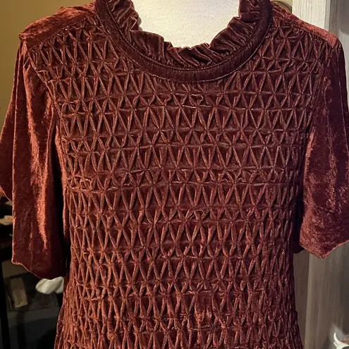 Ivy Jane Elegant Velvet smocked Dress in Rich Brown size S