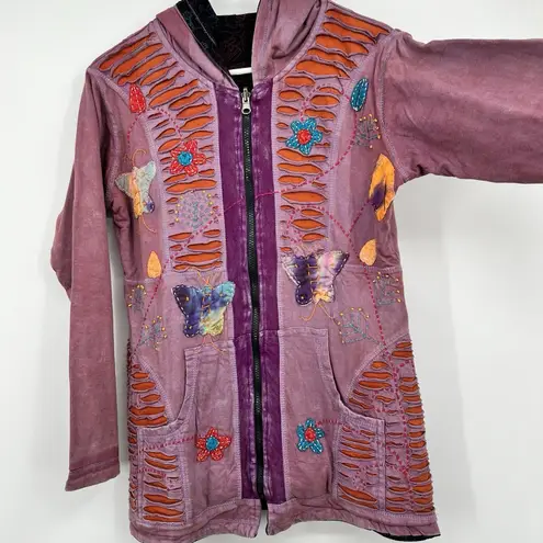 Rising International Hippie Boho Hippie Butterflies Embroidered Reversible Zip Size M