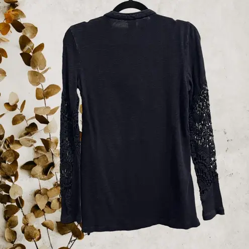 XCVI  Bohemian Black Lace Long Sleeve Top Size XS