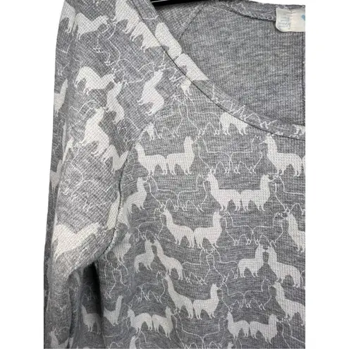 Stem Llama Patterned White and Grey Long Sleeve Thermal T