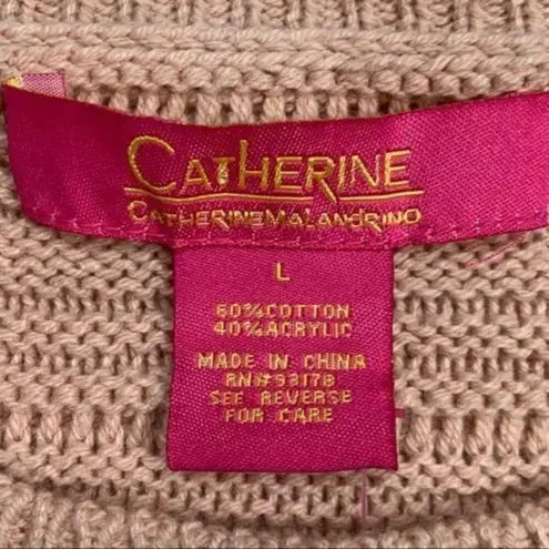 Catherine Malandrino NEW Petal Peach Chevron Knit Ruffle Hem Casual Sweater L