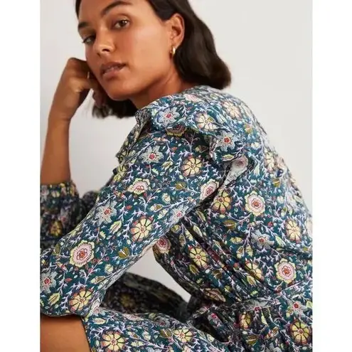 Boden Floral Mini Dress Size 12 Multicolor Boho Cottagecore Modest Fall Prairie Blue