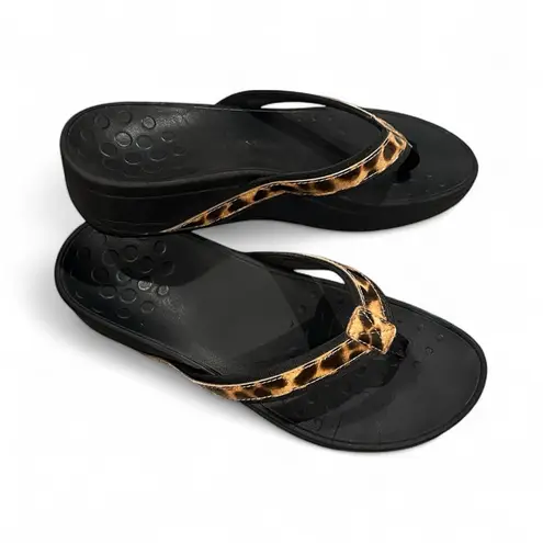 Vionic HIGH TIDE PLATFORM Leopard Cheetah Print Black Women's Sandals 8
