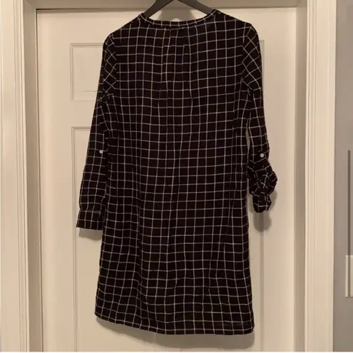 Soft Joie black white windowpane plaid cotton tunic shirt dress, size small