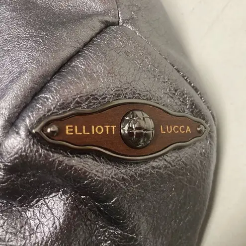 ELLIOTT LUCCA Women’s Silver Metallic Braided Handbag Tote 15X3X9 Silver