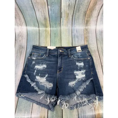 Judy Blue Denim Shorts Tulip Hem NEW Size Large Fray Hem Mid Rise Jean Shorts