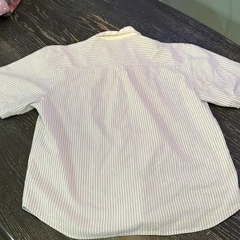 Jane Ashley Vintage BleuWhite Embroidered Shirt Eyelet Lace Collar cotton large