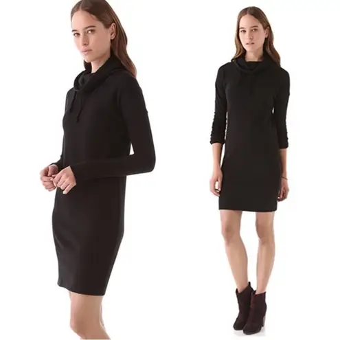 James Perse • Funnel Neck Sweatshirt Dress black cotton terry mini