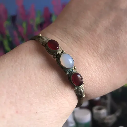 Ruby Vintage handcrafted genuine and opalite cabochon stone twist metal bracelet