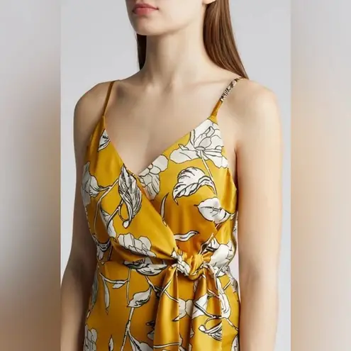 Chelsea 28 side tye Satin Midi Dress in Yellow Harvest printed. Women size XS