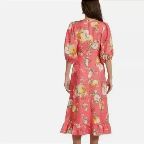 NEW EVER NEW LINEN BLEND Cartier Linen Midi Dress Pink Size 0