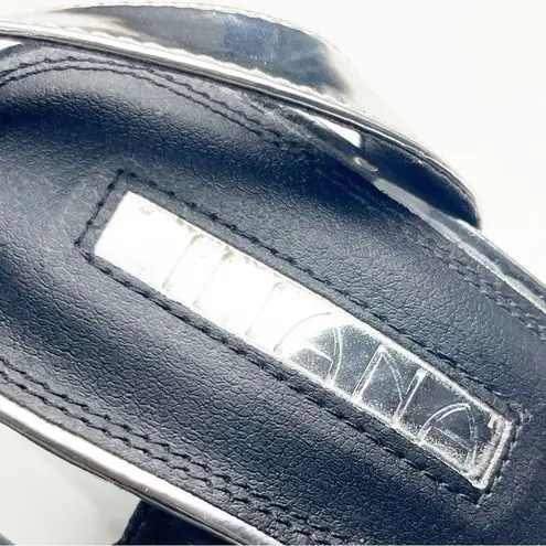 Liliana Silver Adjustable Ankle Strap Chunky Block Heels, Size 7