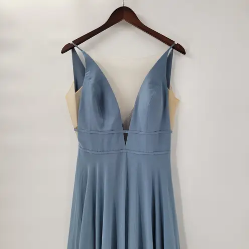 Jenny Yoo Womens Hollis Dress 8 Blue Chambray Luxe Chiffon Bridesmaid Wedding Blue