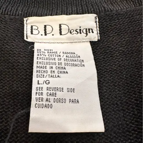 Vintage Christmas Beaded Black Cardigan with Red Floral Embroidery Size L