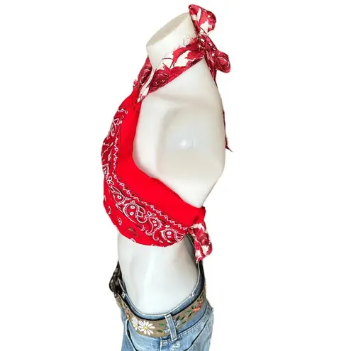 Bandana Halter Top Cropped One Size Festival Western Red Handcrafted Unique NEW