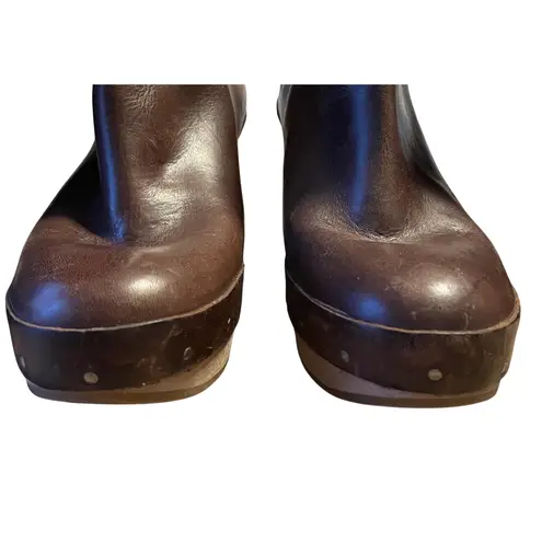 Marni Women's Brown Leather Clogs Boots Stacked Wooden Heel Made in Italy 37 Size 6