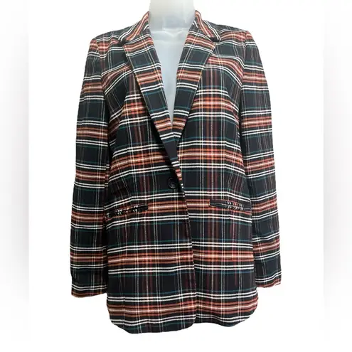 Volcom  Frochickie Boyfriend Fit Black Plaid Blazer Size Small