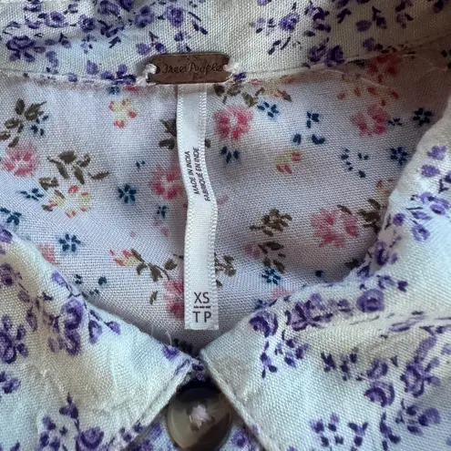 Free People  Lost in You Printed Tunic; Floral Button-Up Blouse XS Oversized - Image 5