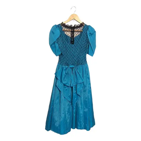 Vintage Handmade Lace Shimmer Blue Princess Dress Puff Sleeve Teal Princesscore