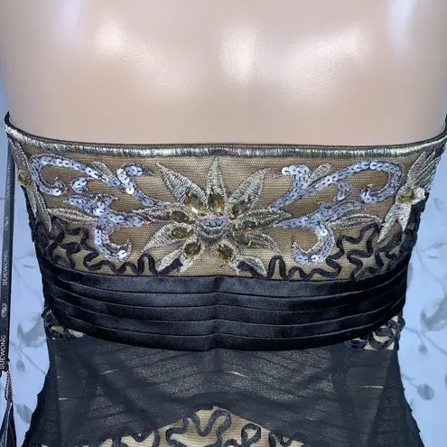 Sue Wong Womens Cocktail Dress Sheath Strapless Chevron Beaded Sequin Size 6