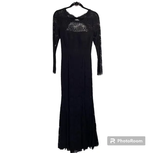 Betsy and Adam Betsy Adams Black Lace Overlay Mermaid Maxi Dress Size 4 Morticia Addams