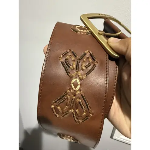 Y2K‎ Vintage Iceberg Belt Leather Embroidered Size 42 Retro Style 41" Boho Hobo Brown