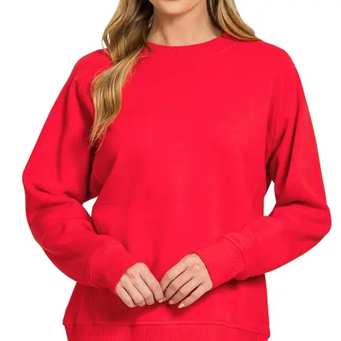 Zenana Outfitters Fleece Round Neck Ribbed Side Raglan Sweatshirt