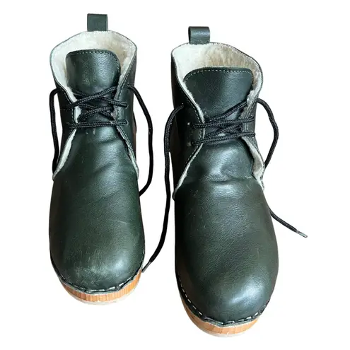 Troentorp Morris Shearling Clog Boots Green Leather Size 40 EUC Made in Sweden Green