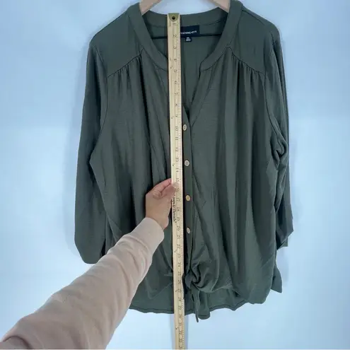 Fortune + Ivy Green Stretch Jersey Knit Button Tie Front 3/4 Sleeve Top Size XXL