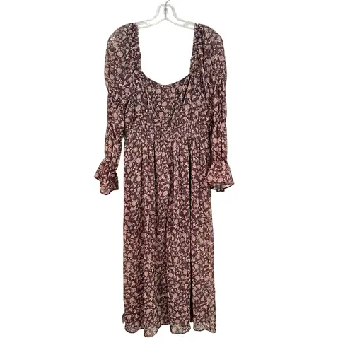 Miss Selfridge Prairie Boho Smocked Dress Womens 10 Purple Floral Peasant Hippie