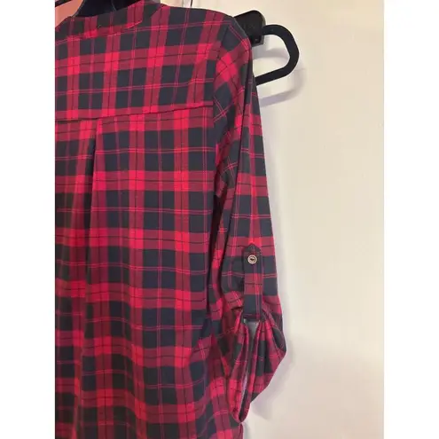 Always Indigo S Buffalo Plaid Half Zip Pull On Blouse Red