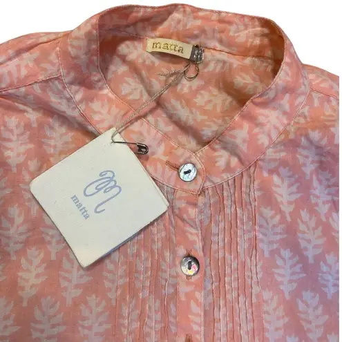 NWT MATTA Peach Iride Buti Top Pintuck Block Print Henley Tunic Women's SMALL Orange