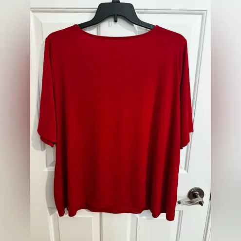 Susan Graver Modern Essentials Liquid Knit Crew Neck Top Red Plus Size 2X