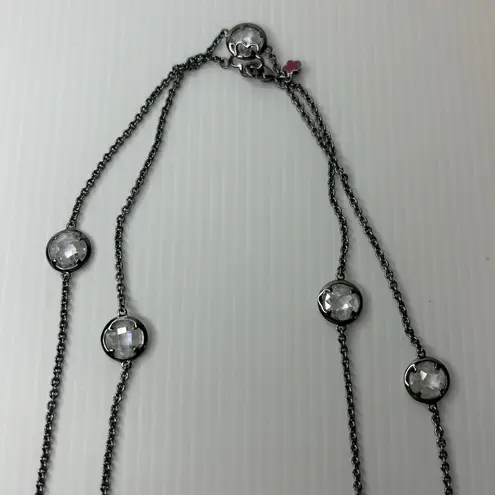 Lauren G Adams Necklace‎ Gunmetal Station Clear Glass Rhinestones 42" Long