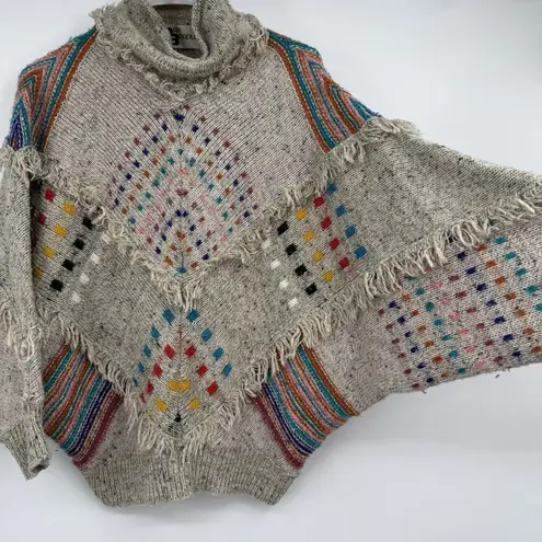 VTG Max Bradley S Sweater Jumper Wool Blend Boho Festival Fringe Art Colorful