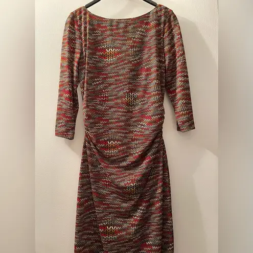 David Meister Geometric Red Orange Sheath Dress