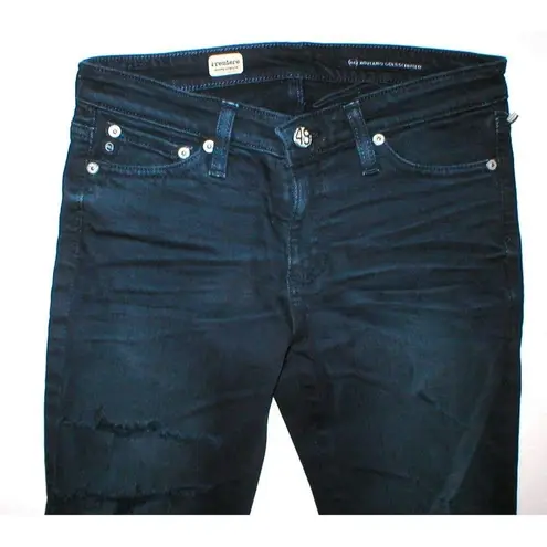 New $255 Womens Designer AG Jeans Premiere Skinny Straight Black 25 Slashed Dark