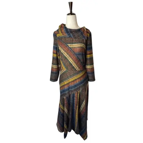 Danny and Nicole Dress Women 6 Brown Striped Asymmetrical Hem Midi Boho Preppy