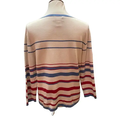 Pendleton Long Sleeve Striped Red White & Blue Scoop Neck Silk Blend Vintage Swe