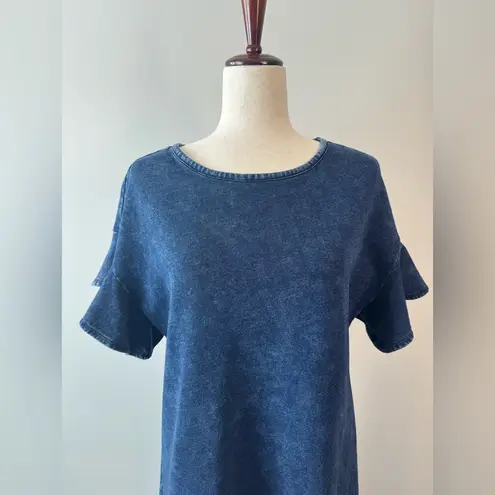 Anthropologie  Saturday Sunday Odette Ruffle Sleeve Mini Dress Indigo Size XS