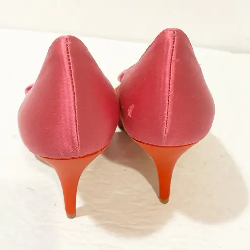 Kate Spade  Satin Pink And Red Bow Open Toe High Heels Pumps Size 8.5B thumbnail 4