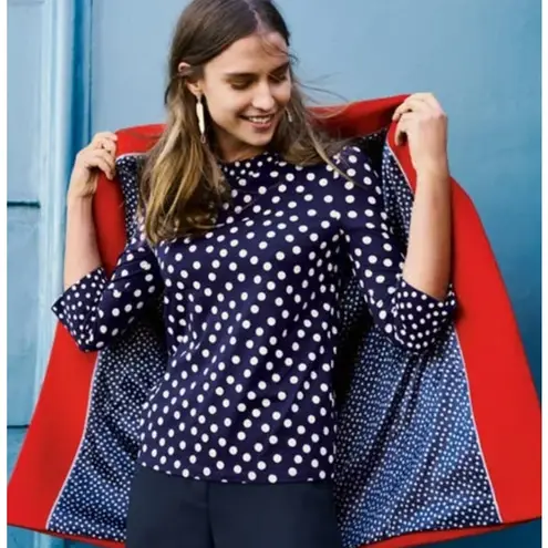 Boden Polka Dot 3/4 Bell Sleeve Top Navy White Polka Dots Size 10 Blue