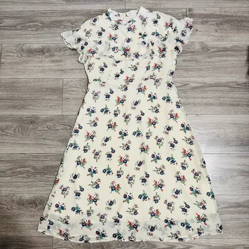 Sweet Salt Women Floral Homestead Classic Vintage Cream Lined Midi Dress Size 12 Green